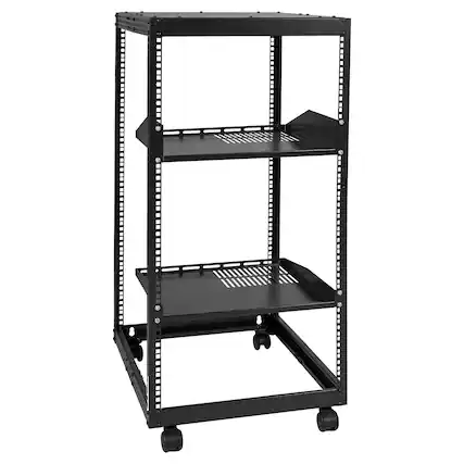 Front. VEVOR - 20U Open Frame Server Rack, 23-40 in Adjustable Depth, Free Standing or Wall Mount Network Server Rack, 4 Post AV Rack - Black.