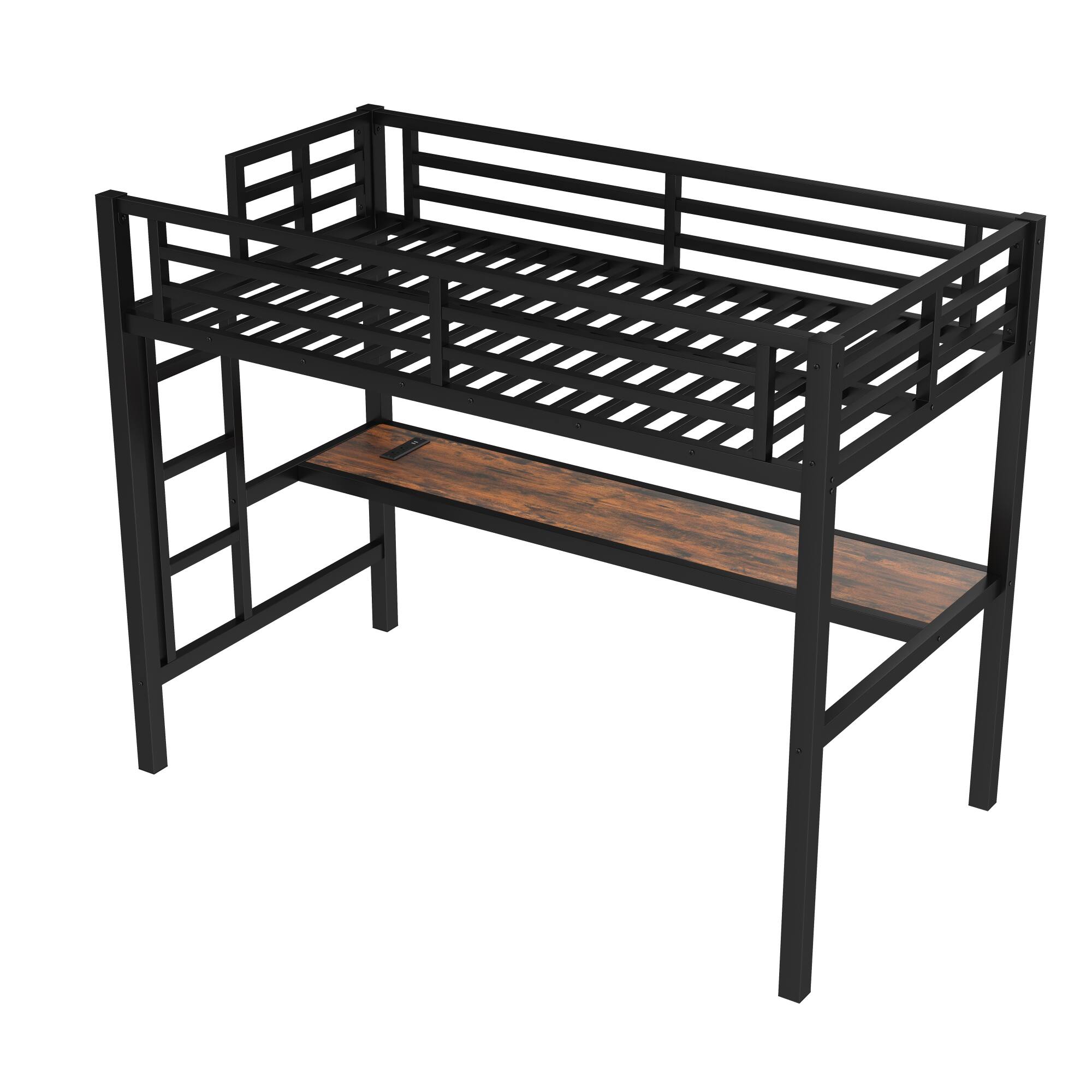 Alt View 6. GOODSILO - Space-Saving Twin Loft Bed with Built-In Desk, USB Power Outlet, and Customizable LED Lighting - Black.