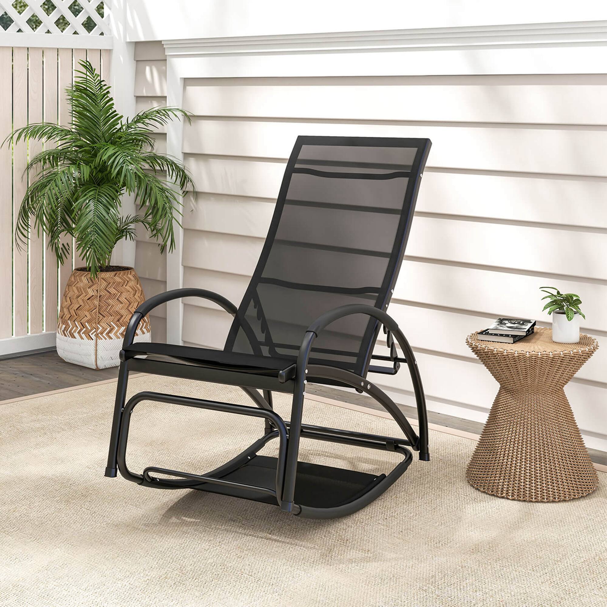 Alt View 2. Costway - Costway 1 PCS 2-in-1 Outdoor Rocking Chair with 4-Position Adjustable Backrest Curved Armrests - Grey.