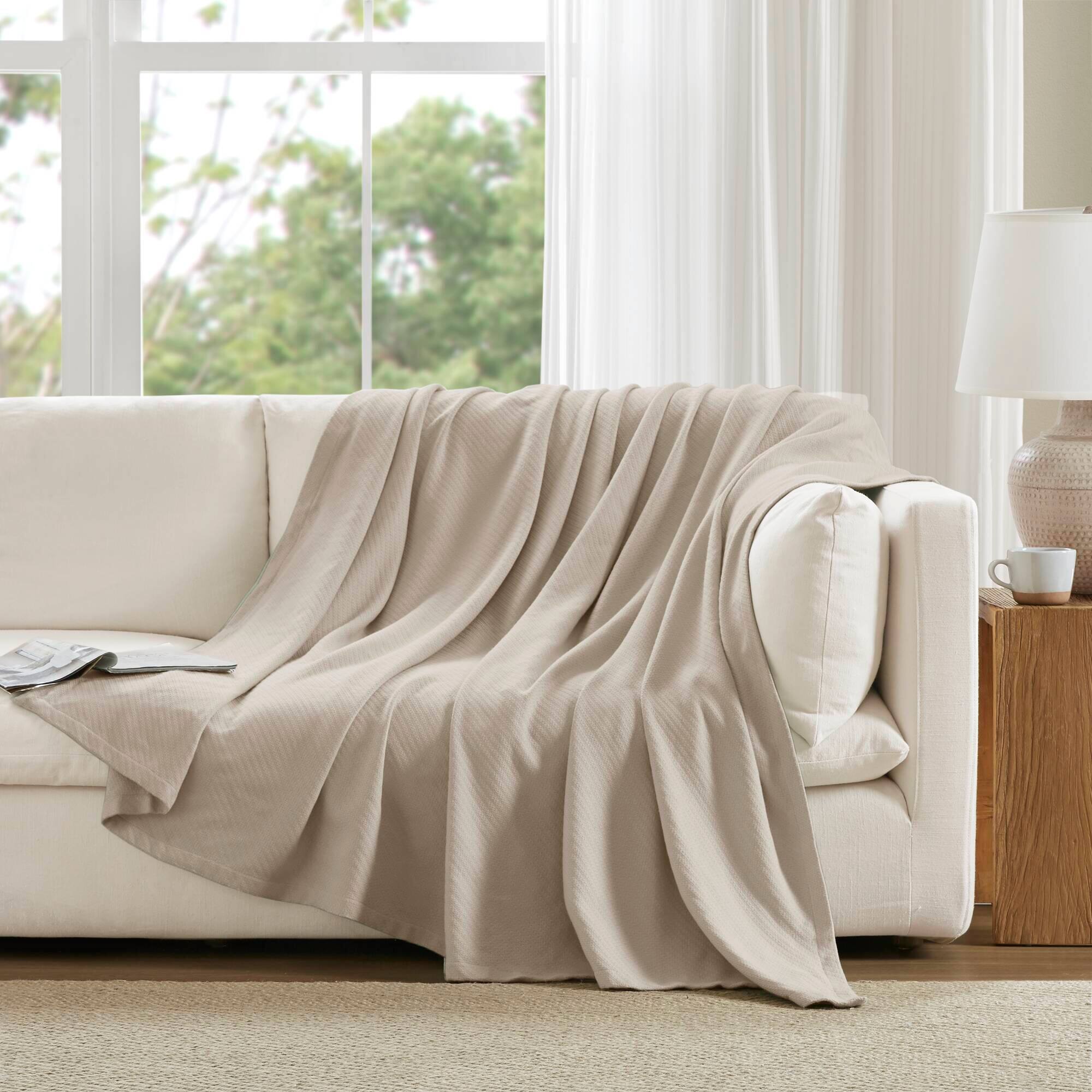 Alt View 4. Gracie Mills - Malaga Cotton Blanket - Beige.