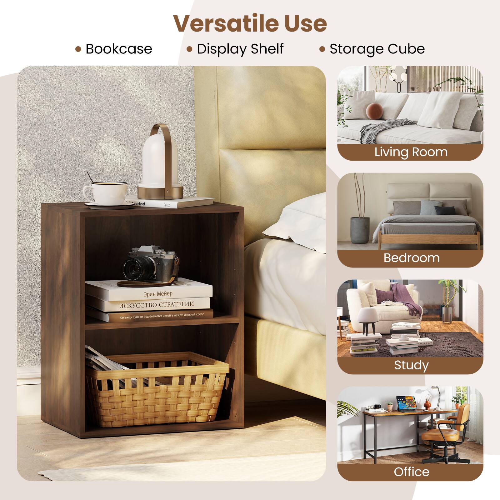 Versatile Use Bookcase Display Shelf Storage Cube Living Room Bedroom Study Office