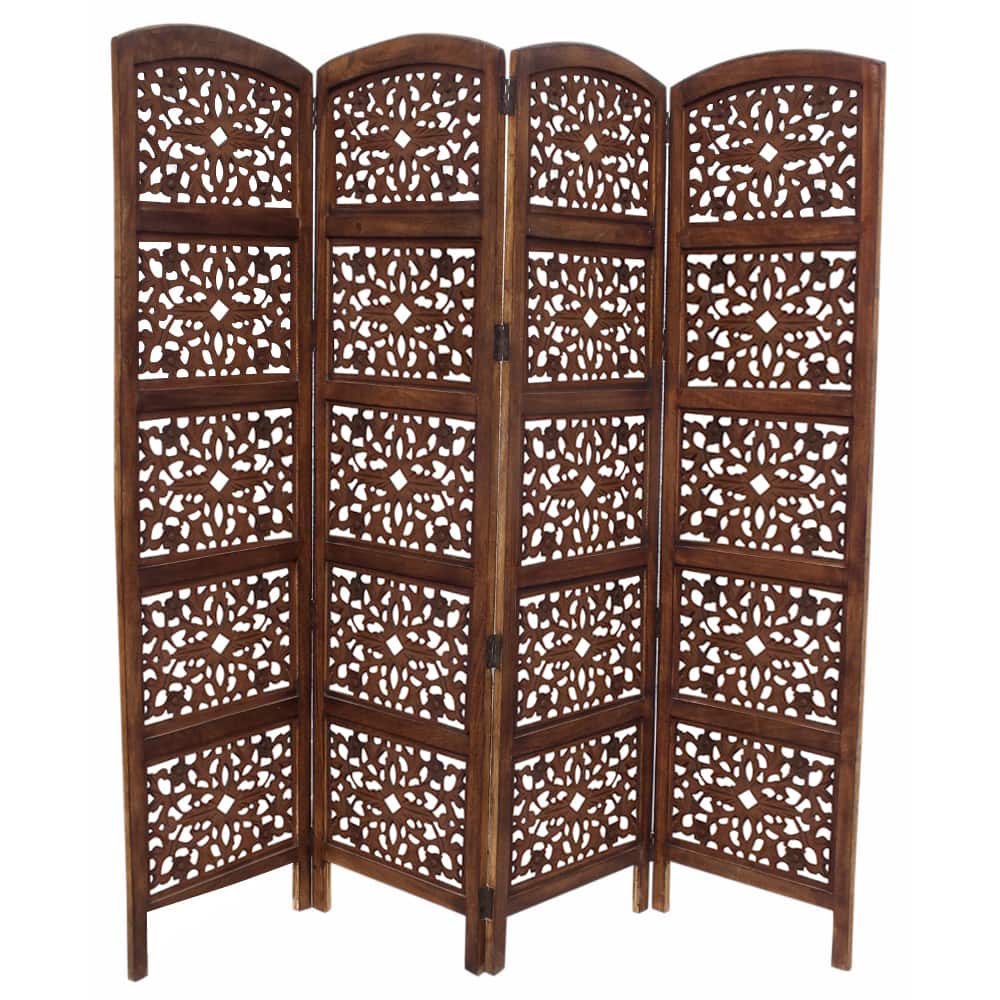 Front. Manhattan Lane - The Urban Port Handmade Foldable 4 Panel Wooden Partition Screen Room Divider - Dark Brown.