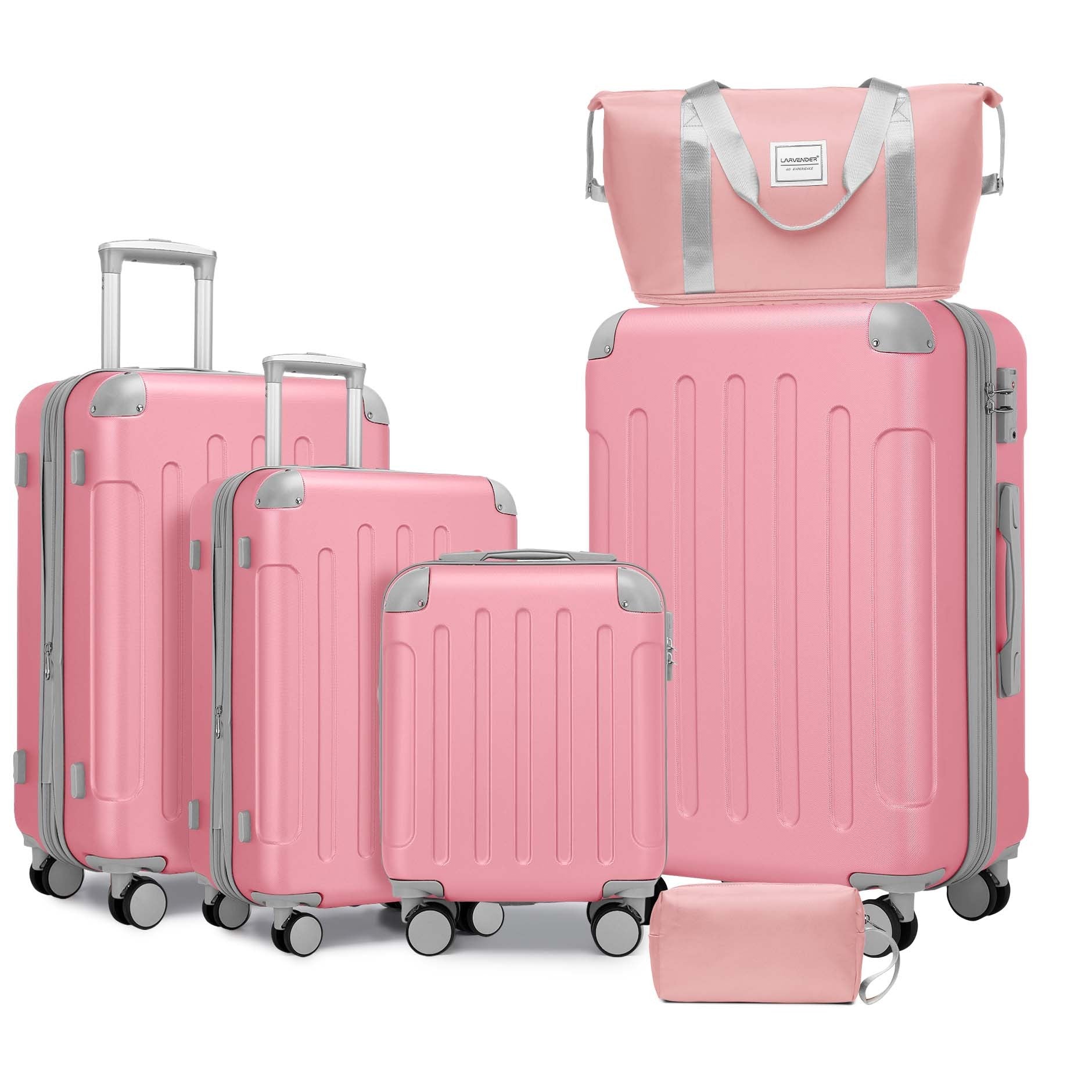 BreeBe - Luggage Sets 6 Piece with Duffel Bags, Hardside Expandable Suitcases with Spinner Wheels TSA Lock - Pink