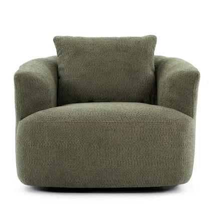 Front. Boyel Living - 38.2 inch Accent Chair Sofa 360-Degree Swivel Chair Upholstered Swivel Barrel Sofa Chair with Throw Pillow in Green - Green.