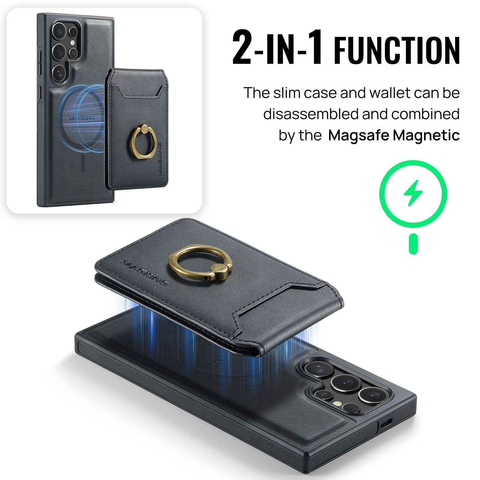 2-IN-1 FUNCTION  
The slim case and wallet can be disassembled and combined by the Magsafe Magnetic