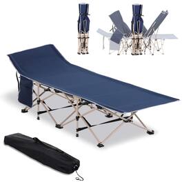 Outsunny - Camping Cots for Adults with Carry Bag, Side Pocket, Outdoor Portable Sleeping Bed - Blue