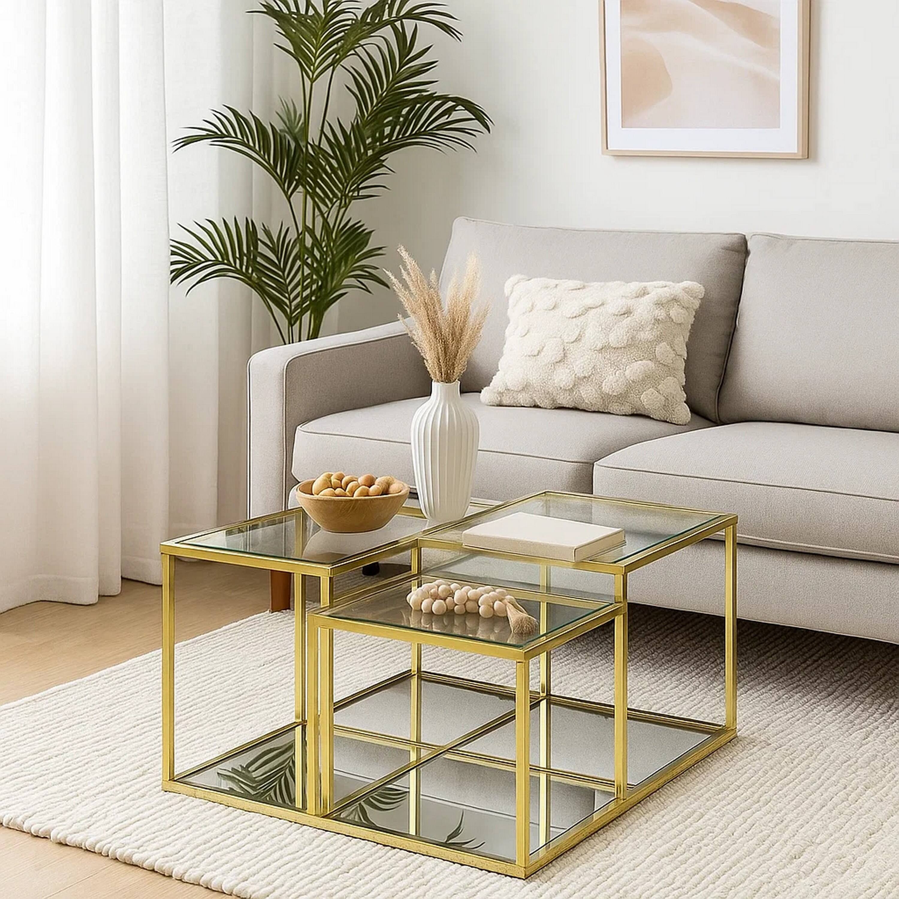 Alt View 6. Manhattan Lane - Coffee Table with Glass Top and Tubular Frame - Gold.