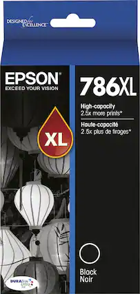 Front. Epson - 786XL High-Yield - Black Ink Cartridge - Black.
