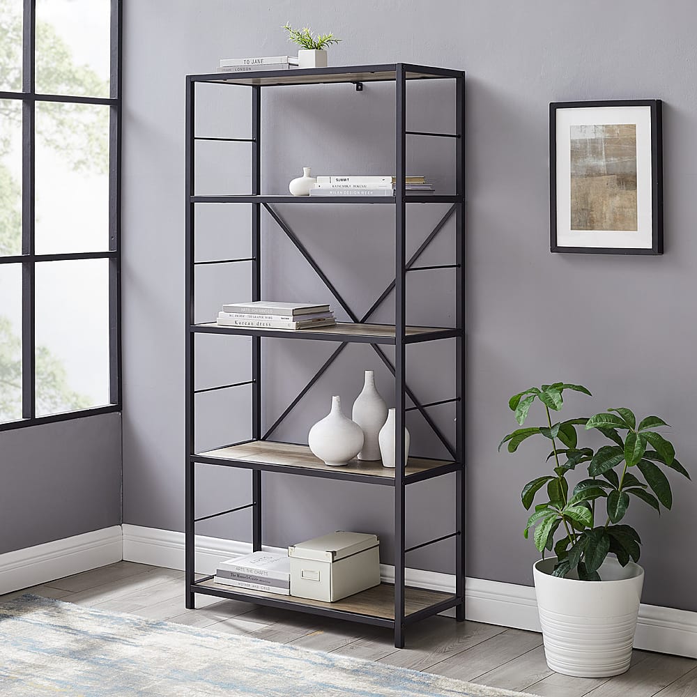 Best Buy: Walker Edison Rustic Industrial Metal and Wood 5-Shelf ...