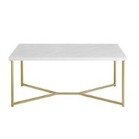 Walker Edison - Luxe Mid Century Modern Y-Leg Coffee Table - White Faux Marble And Gold Finish - Front_Zoom