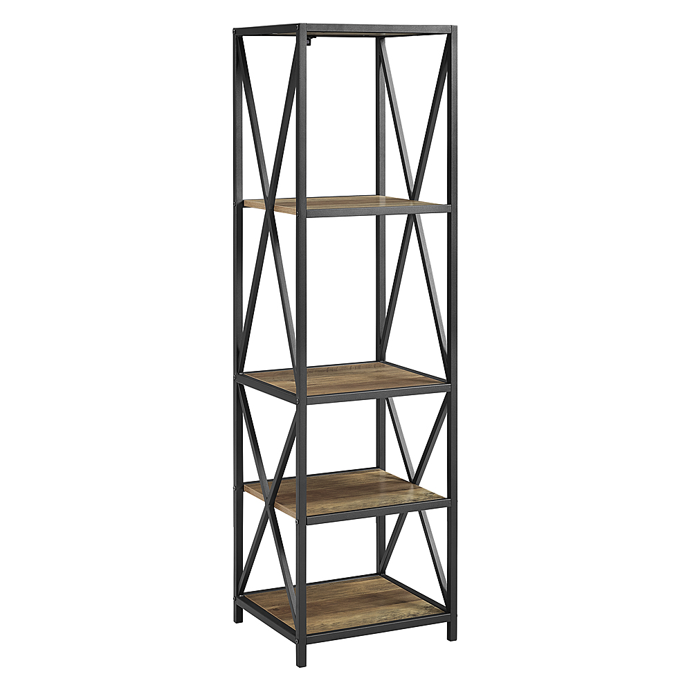 Angle View: Walker Edison - X-frame Industrial Wood and Metal 4-Shelf Bookcase - Rustic Oak