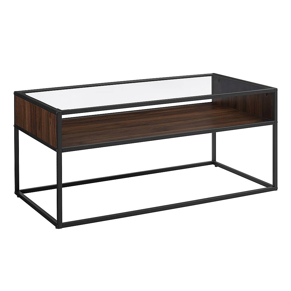 Angle View: Walker Edison - Rustic Glass Coffee Table - Dark Walnut