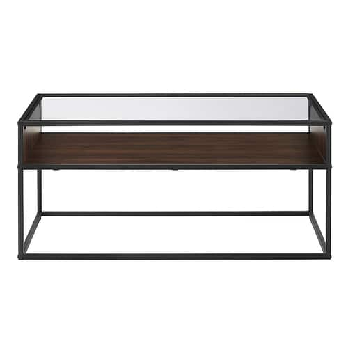 Walker Edison - Rustic Glass Coffee Table - Dark Walnut