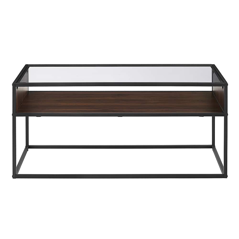 Front. Walker Edison - Rustic Glass Coffee Table - Dark Walnut.
