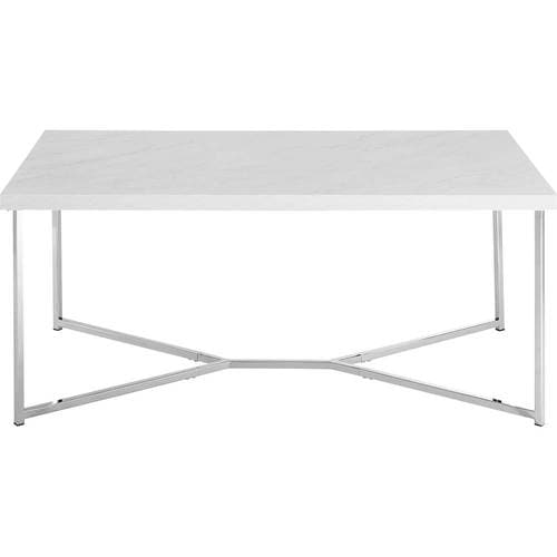 Walker Edison - Luxe Mid Century Modern Y-Leg Coffee Table - White Faux Marble And Chrome Finish