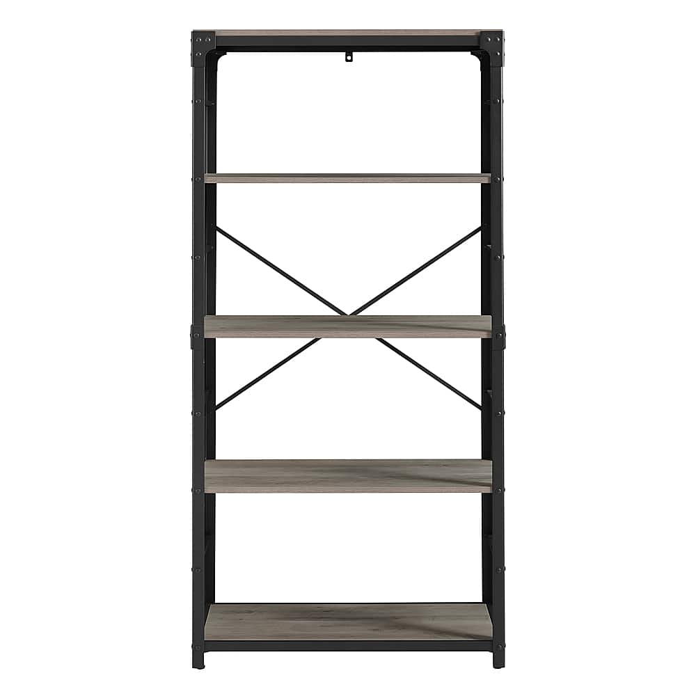 Front. Walker Edison - Industrial Wood 4-Shelf Bookcase - Gray Wash.