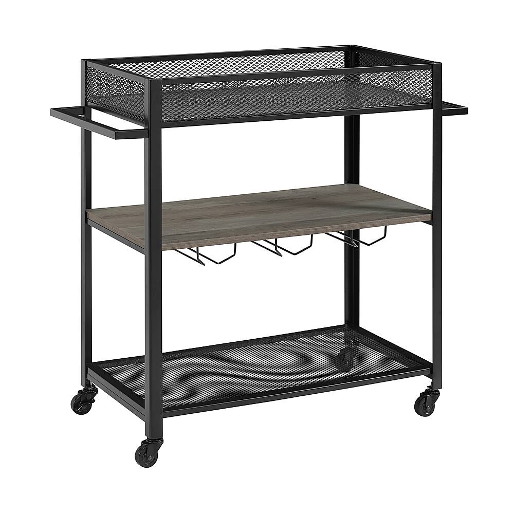 Angle View: Walker Edison - 36" Bar Cart with Shelf And Hangers - Gray Wash