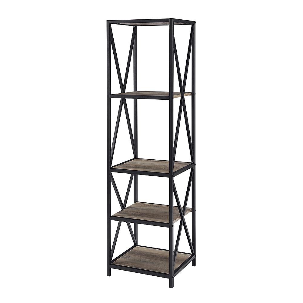 Angle View: Walker Edison - X-frame Industrial Wood and Metal 4-Shelf Bookcase - Grey Wash
