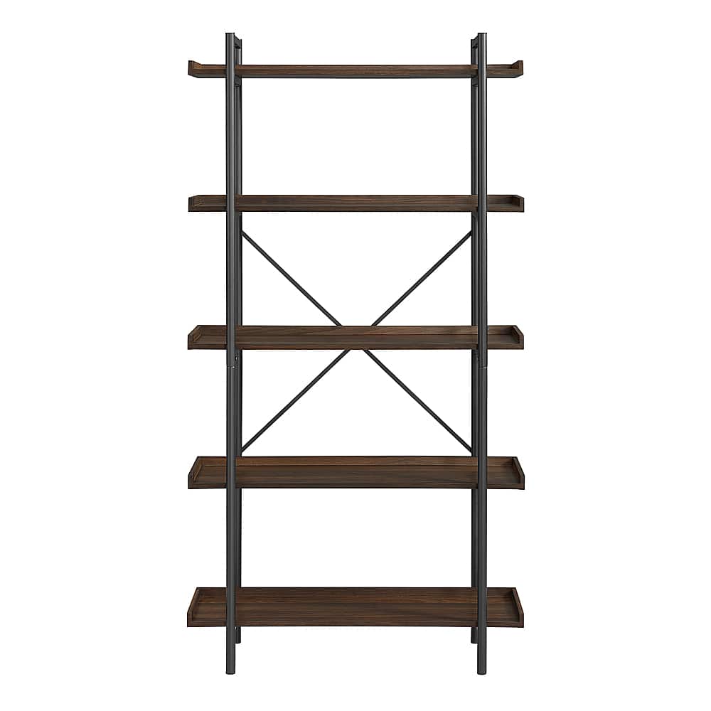 Front. Walker Edison - Urban Pipe 5-Shelf Bookcase - Dark Walnut.