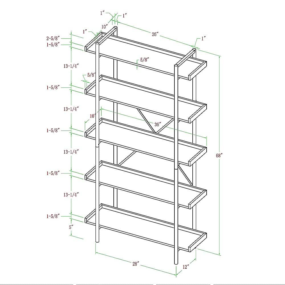 Alt View 17. Walker Edison - Urban Pipe 5-Shelf Bookcase - Dark Walnut.
