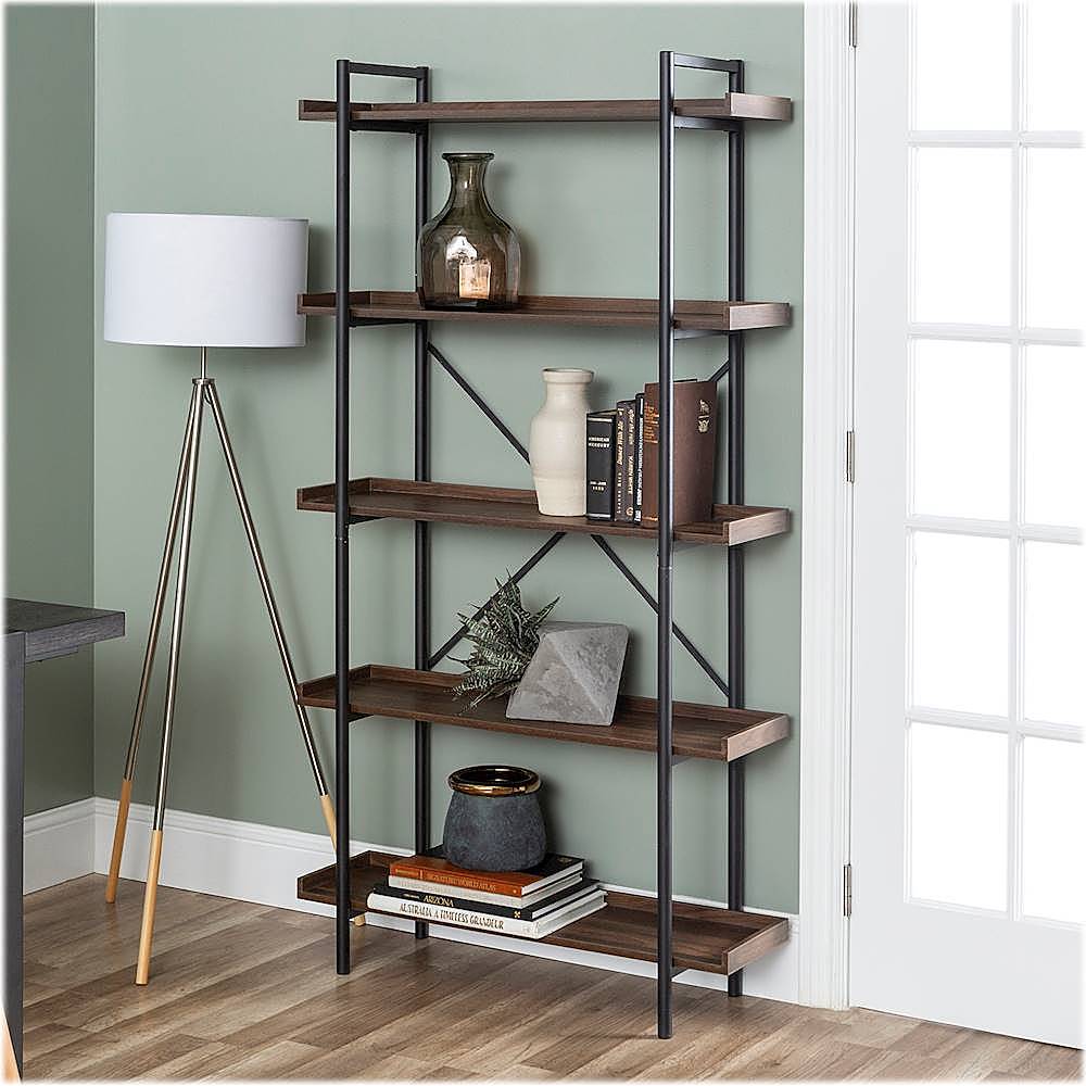 Alt View 14. Walker Edison - Urban Pipe 5-Shelf Bookcase - Dark Walnut.
