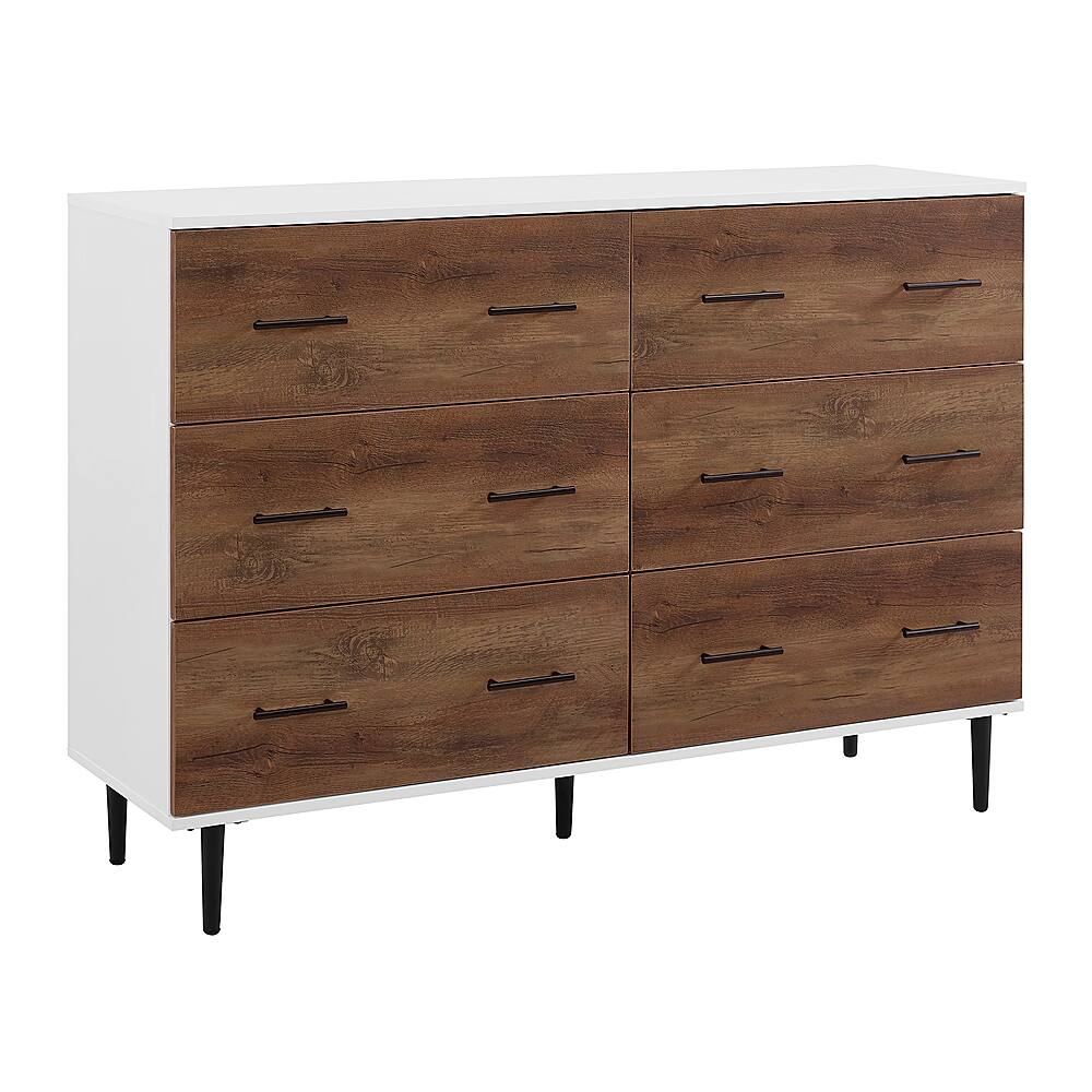 Left. Walker Edison - 52" Modern 6-Drawer Dresser - White/Rustic Oak.