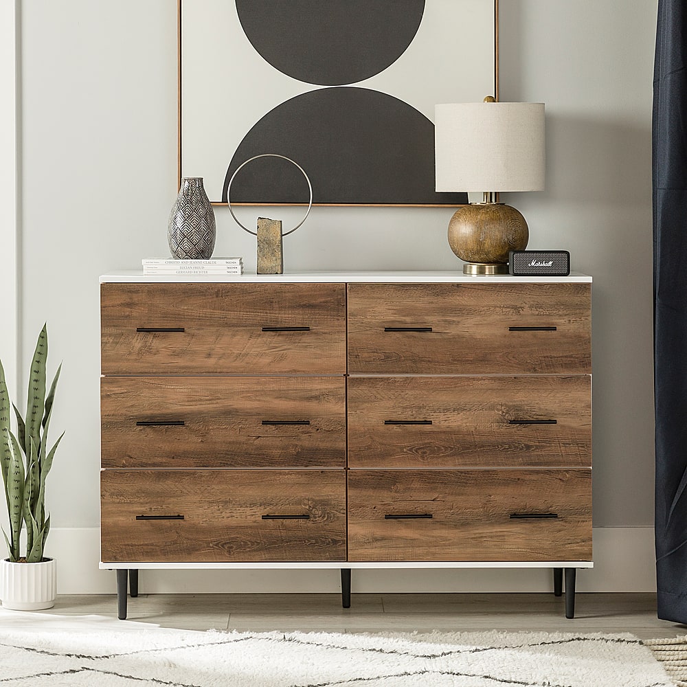 Alt View 11. Walker Edison - 52" Modern 6-Drawer Dresser - White/Rustic Oak.