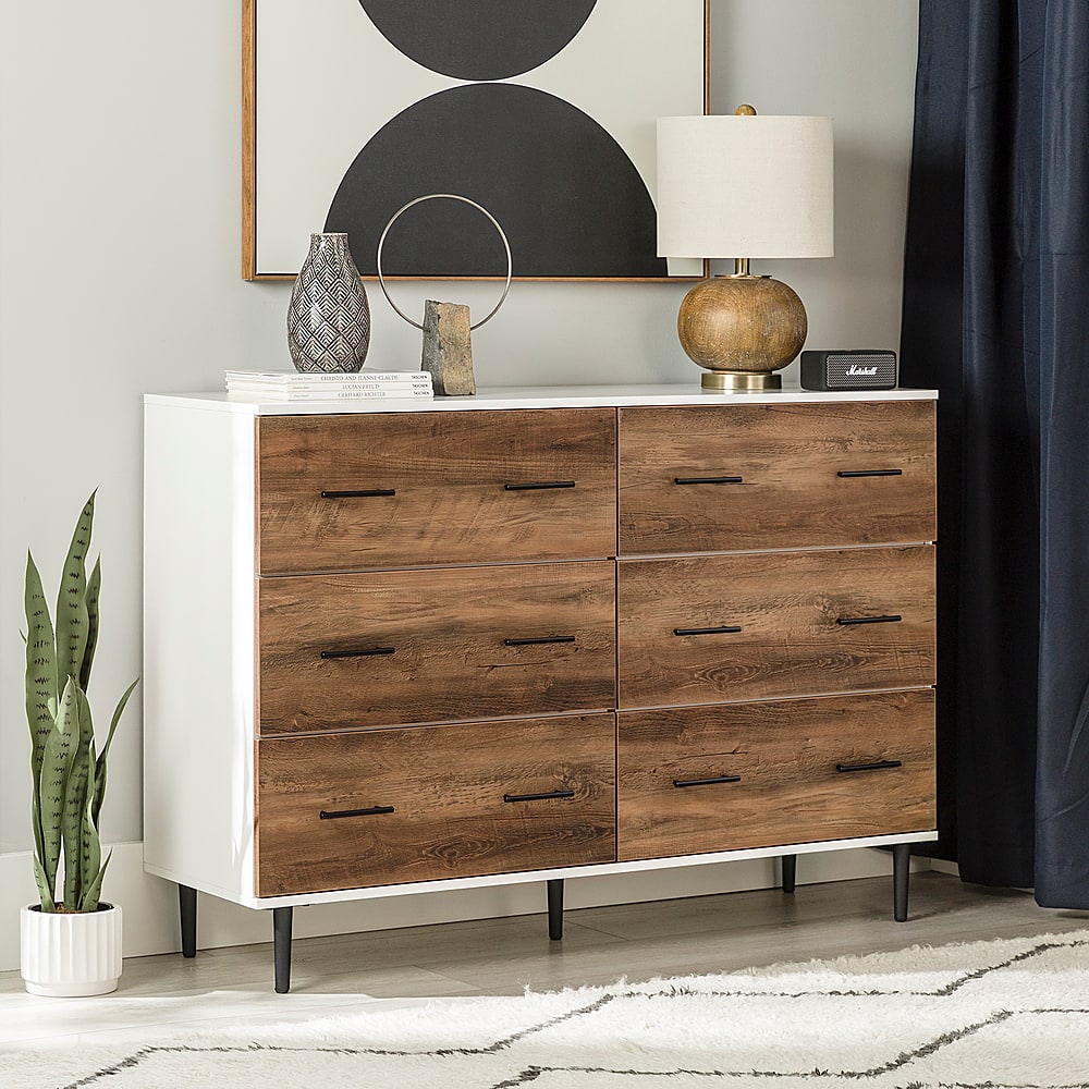 Alt View 12. Walker Edison - 52" Modern 6-Drawer Dresser - White/Rustic Oak.