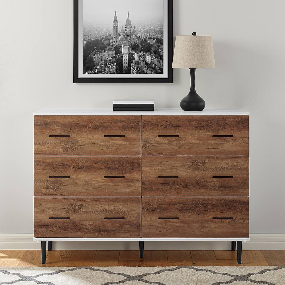 Alt View 13. Walker Edison - 52" Modern 6-Drawer Dresser - White/Rustic Oak.