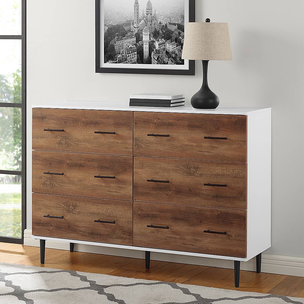Alt View 14. Walker Edison - 52" Modern 6-Drawer Dresser - White/Rustic Oak.