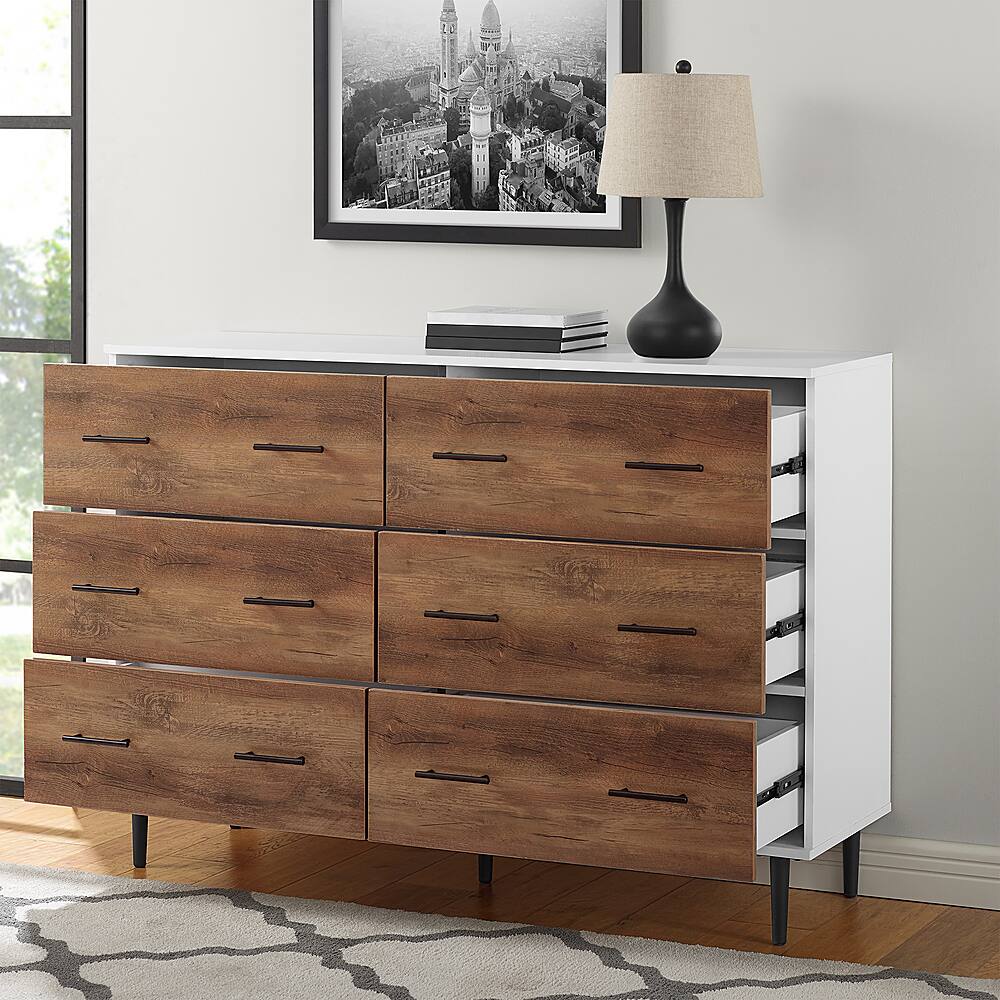 Alt View 15. Walker Edison - 52" Modern 6-Drawer Dresser - White/Rustic Oak.