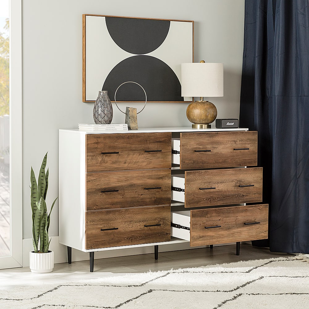 Alt View 16. Walker Edison - 52" Modern 6-Drawer Dresser - White/Rustic Oak.