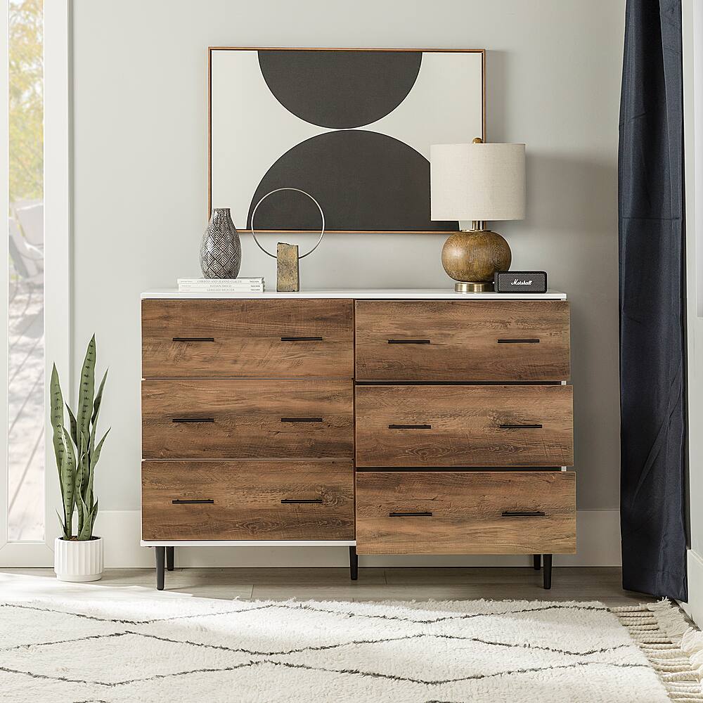 Alt View 17. Walker Edison - 52" Modern 6-Drawer Dresser - White/Rustic Oak.