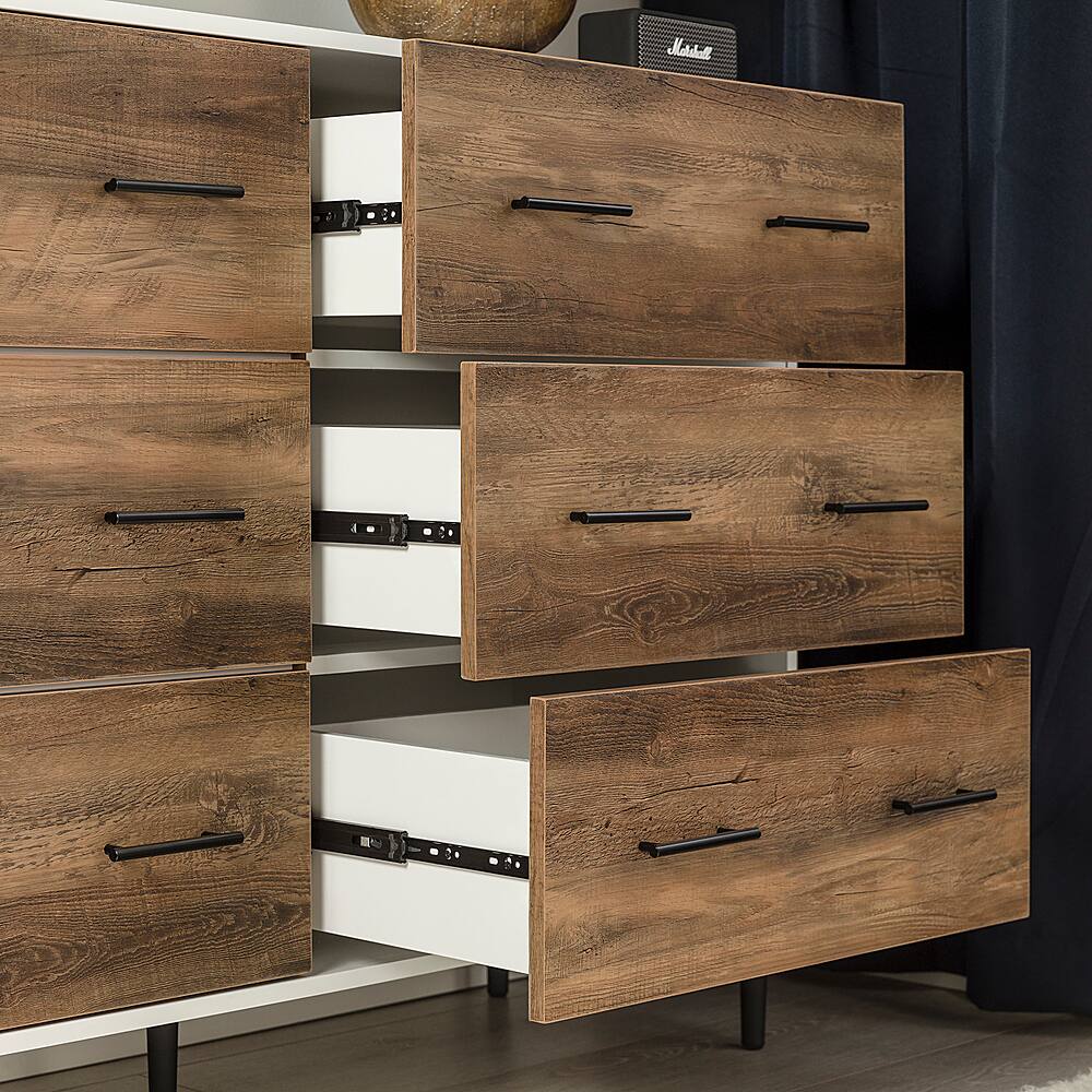 Alt View 18. Walker Edison - 52" Modern 6-Drawer Dresser - White/Rustic Oak.