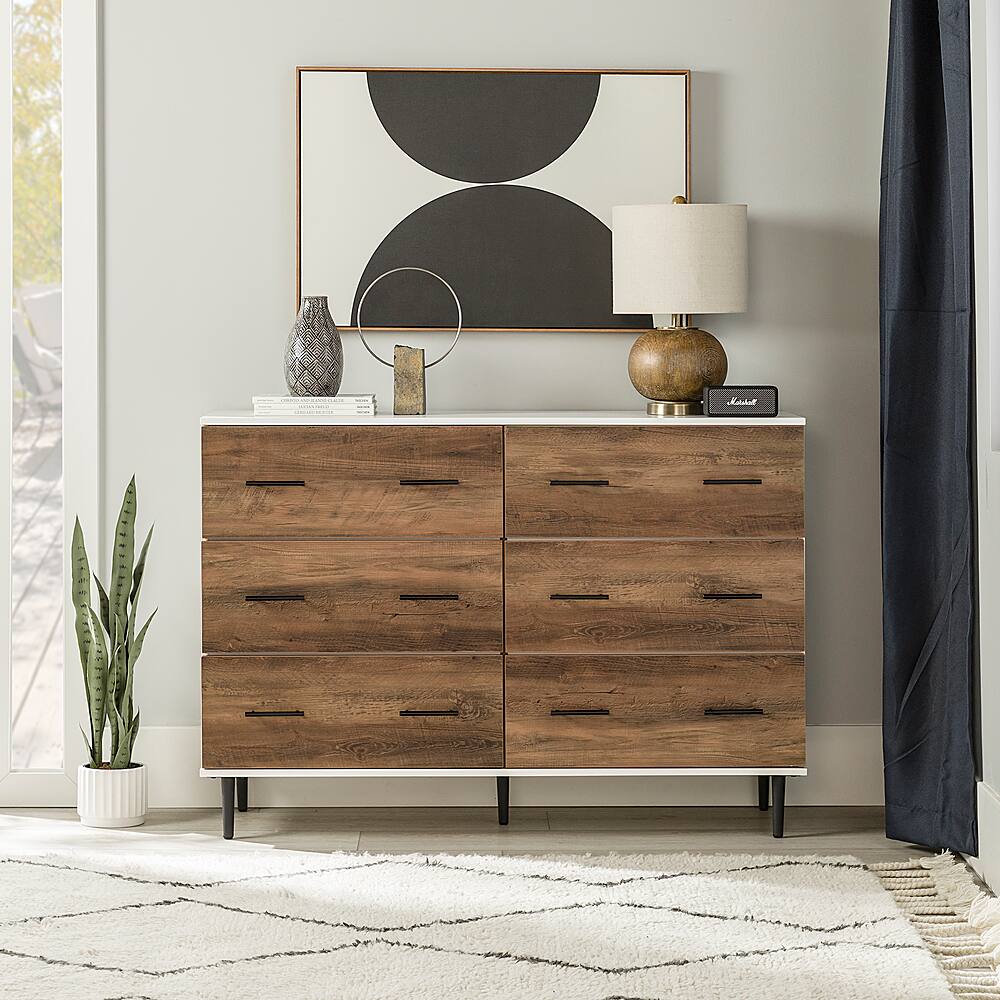 Alt View 31. Walker Edison - 52" Modern 6-Drawer Dresser - White/Rustic Oak.