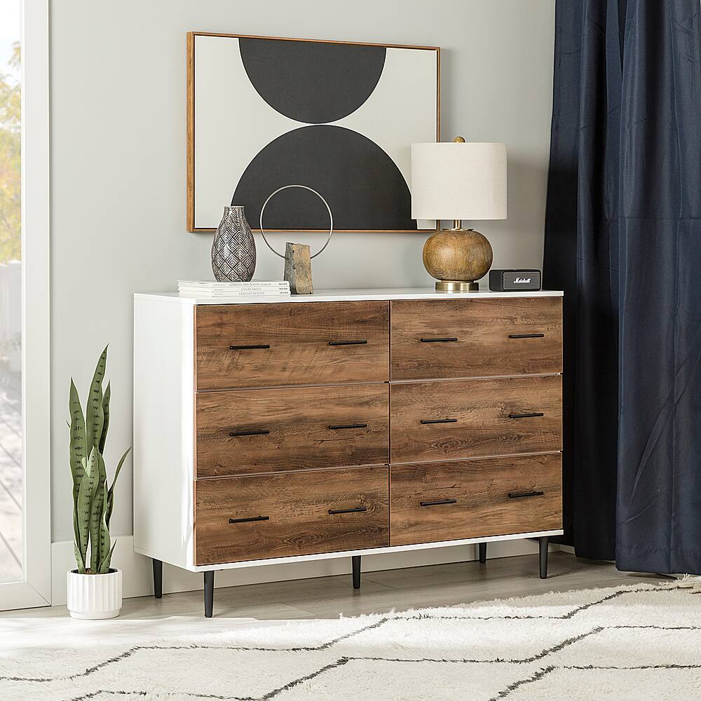 Alt View 32. Walker Edison - 52" Modern 6-Drawer Dresser - White/Rustic Oak.