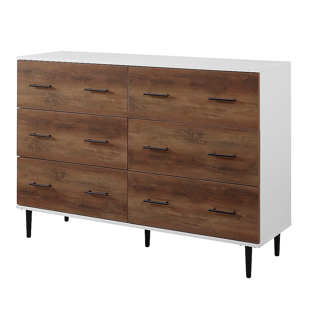 Angle. Walker Edison - 52" Modern 6-Drawer Dresser - White/Rustic Oak.