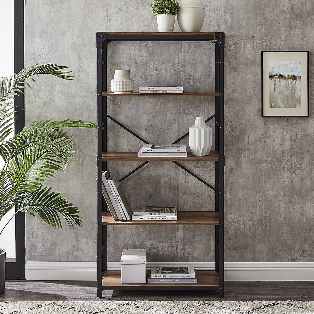 Best Buy: Walker Edison Industrial Wood 4-Shelf Bookcase Rustic Oak ...