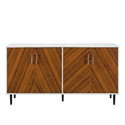 Walker Edison - 58” Mid Century Modern Faux Bookmatch Buffet/TV Stand Fits Most TVs up to 65" - Brown / White - Front_Zoom