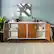 Alt View 11. Walker Edison - 58” Mid Century Modern Faux Bookmatch Buffet/TV Stand Fits Most TVs up to 65" - Brown / White.
