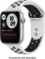 Apple Watch Nike Series 6 (GPS) 44mm Silver Aluminum Case with Pure Platinum/Black Nike Sport Band - Silver - Front_Zoom