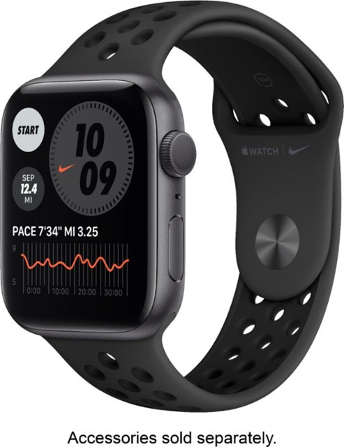 Front Zoom. Apple Watch Nike Series 6 (GPS) 44mm Space Gray Aluminum Case with Anthracite/Black Nike Sport Band - Space Gray.