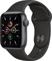Apple Watch SE (GPS) 40mm Space Gray Aluminum Case with Black Sport Band - Space Gray - Front_Zoom