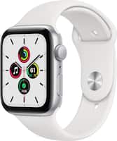 Apple Watch SE (GPS) 44mm Silver Aluminum Case with White Sport Band - Silver - Front_Zoom