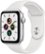 Front Zoom. Apple Watch SE (GPS) 44mm Silver Aluminum Case with White Sport Band.