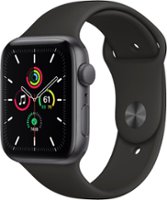 Apple Watch SE (GPS) 44mm Space Gray Aluminum Case with Black Sport Band - Space Gray - Front_Zoom