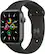 Front. Apple - Apple Watch SE (GPS) 44mm Space Gray Aluminum Case with Black Sport Band - Space Gray.