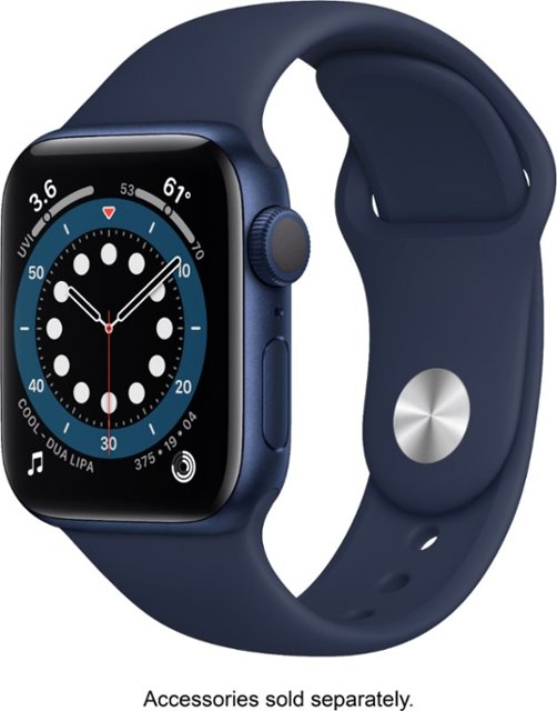 Front Zoom. Apple Watch Series 6 (GPS) 40mm Blue Aluminum Case with Deep Navy Sport Band - Blue.