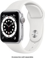 Apple Watch Series 6 (GPS) 40mm Silver Aluminum Case with White Sport Band - Silver - Front_Zoom