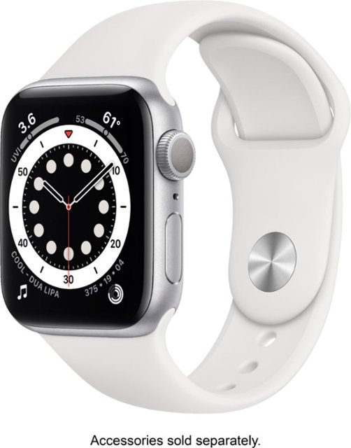 Front Zoom. Apple Watch Series 6 (GPS) 40mm Silver Aluminum Case with White Sport Band - Silver.